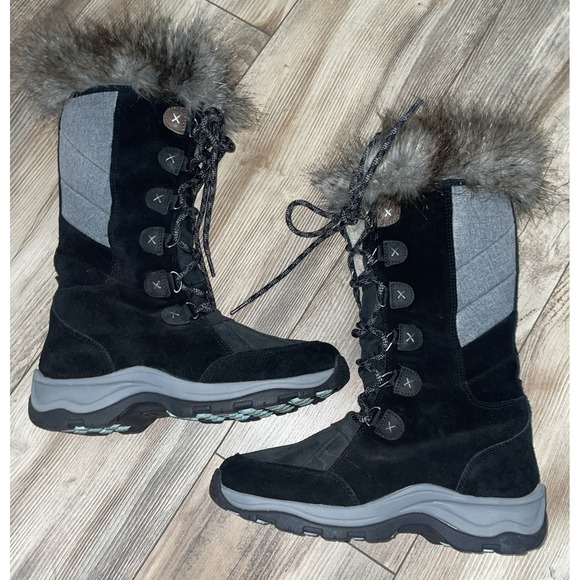 Clarks Wintry Hi Tall Black Suede Boots Womens Size 8 M Thinsulate Faux Fur - Picture 2 of 10